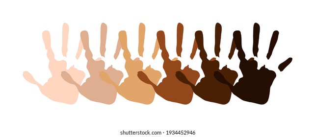 Skin Tone Coloured Hands Illustration. Racial Equality and Diversity Concept. Anti Racism Design Element with Hand Print Handprint Symbols Signifying Equality and Diversity