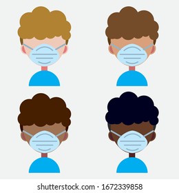 skin tone man was mask icons vector with flat design