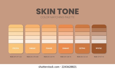 Skin tone theme color palettes or color schemes are trends combinations and palette guides this year, a table color shades in RGB or HEX. A color swatch for a spring fashion, home, or interior design.