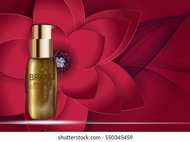 Skin Toner Bottle Template for Ads or Magazine Background. 3D Realistic Vector Iillustration. EPS10
