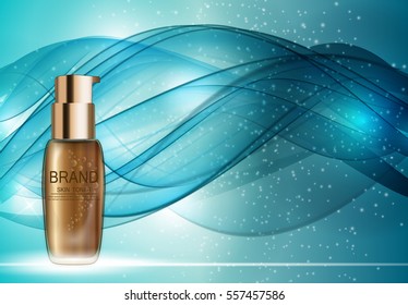 Skin Toner Bottle Template for Ads or Magazine Background. 3D Realistic Vector Iillustration. EPS10