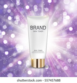 Skin Toner Bottle Template for Ads or Magazine Background. 3D Realistic Vector Iillustration. EPS10