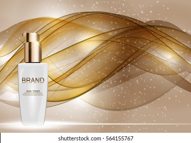 Skin Toner Bottle Tube Template for Ads or Magazine Background. 3D Realistic Vector Iillustration. EPS10