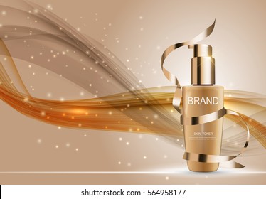 Skin Toner Bottle Tube Template for Ads or Magazine Background. 3D Realistic Vector Iillustration. EPS10
