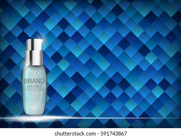 Skin Toner Bottle Tube Template for Ads or Magazine Background. 3D Realistic Vector Iillustration. EPS10