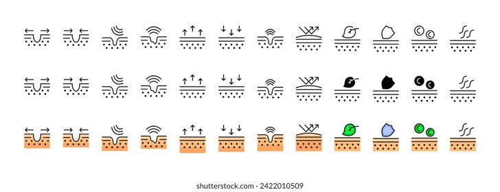 Colección de iconos de tratamiento de la piel. Estilo lineal y plano. Iconos del vector