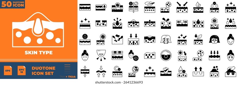 Skin Type Duotone Editable Icons set. Vector illustration in modern thin duotone style of skin type icons: skin, care, sensitive, etc