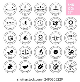 Skin types and cosmetics icon set. The outline icons are well scalable and editable. Contrasting elements are good for different backgrounds. EPS10.