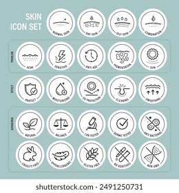 Skin types and cosmetics icon set. The outline icons are well scalable and editable. Contrasting elements are good for different backgrounds. EPS10.