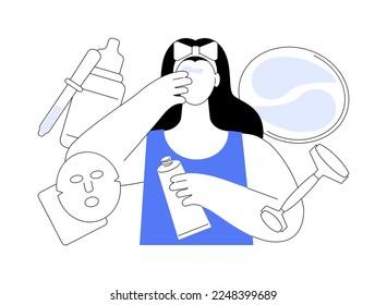 Skincare abstract concept vector illustration. Skin therapy, green cosmetic product, body care lotion, facial cream, serum oil, face cleansing and hydrating, spa treatment abstract metaphor.