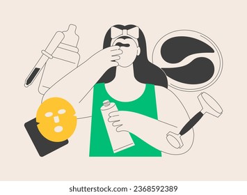 Skincare abstract concept vector illustration. Skin therapy, green cosmetic product, body care lotion, facial cream, serum oil, face cleansing and hydrating, spa treatment abstract metaphor.