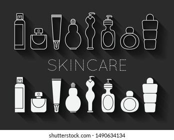 Skincare Beauty Cosmetics Makeup Product Collection Flat Design Silhouette Outline icons Logo Sign Symbols