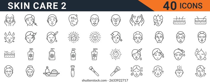 Conjunto de ícones de cuidados com a pele e da linha de beleza - Símbolos faciais, dermatológicos e cosméticos
