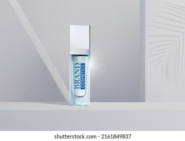 Skincare and beauty products ad on abstract background with palm leaf shadow . Vector 3d illustration