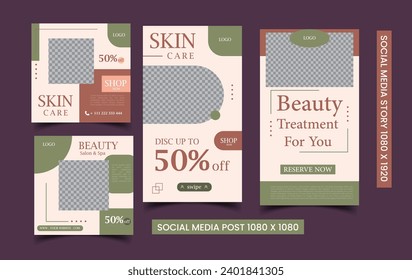 skincare beauty promotion banner social media pack template premium vector