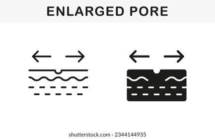 Skincare, Cleanse, Peeling Symbol Collection. Pore Opening Cosmetology Problem Pictogram. Skin Pore Enlarge, Beauty Procedure Line and Silhouette Black Icon Set. Isolated Vector Illustration.