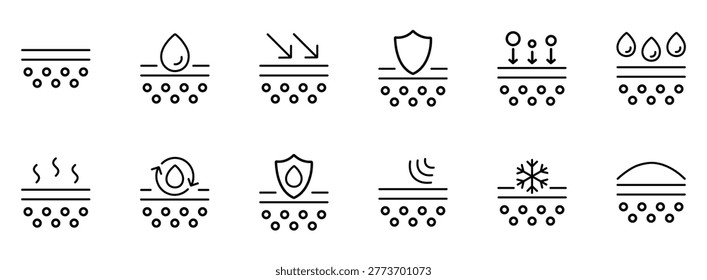 Skincare and Cosmetic Function Icons Set for Skin Barrier Hydration Protection and Skin Treatment Benefits