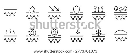 Skincare and Cosmetic Function Icons Set for Skin Barrier Hydration Protection and Skin Treatment Benefits