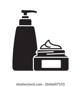 Skincare ícone de produtos cosméticos com dispensador de loção e frasco de creme para o tratamento de beleza hidratante e cuidado do corpo rotina em um vetor de spa moderno ícone de glifo sólido