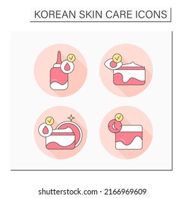 Skincare cosmetics color icons set. Serum, eye cream, day and night cream for moisture skin. Concept of cleansing, anti-age protection and beauty routine.Isolated vector illustrations