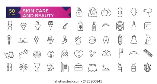 Skincare and cosmetology beauty therapy and healthcare icon set collection