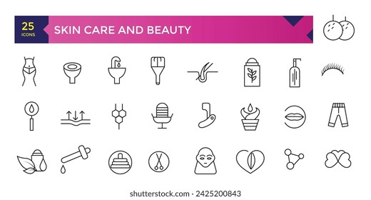 Skincare and cosmetology beauty therapy and healthcare icon set collection