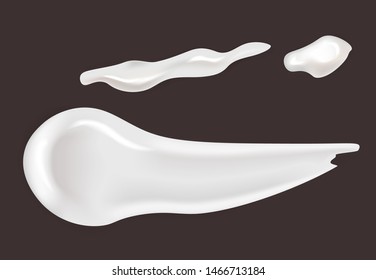 Skincare cream smear cosmetics and makeup gel or lotion vector moisturizer smudge cosmetic product beauty means sample female skin treatment milky, consistency facial or body gel realistic stroke