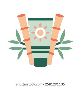 Skincare cream tube with bamboo design isolated vector illustration