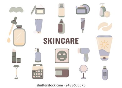 Skincare Flat Vector Illustration Icon Sticker Set Design Materials