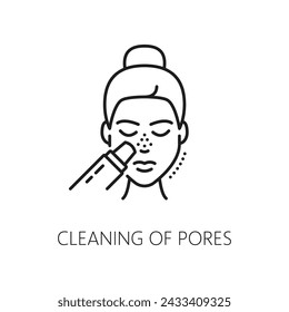 Skincare health, skin pores cleaning, face care cosmetology and mesotherapy outline icon. Face skin health, skincare cosmetics product, skin pores cleaning thin line vector pictogram or pictogram