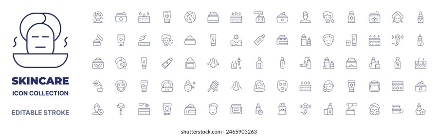 Skincare icon collection. Thin line icon. Editable stroke. Editable stroke. Skincare icons for web and mobile app.