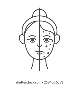 A skincare icon illustrating a before-and-after concept of facial skin improvement.