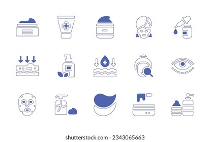Skincare icon set. Duotone style line stroke and bold. Vector illustration. Containing skincare, skin care, cream, cleansing, wrinkle, lotion, skin, eyes, facial mask, eye mask, wax.