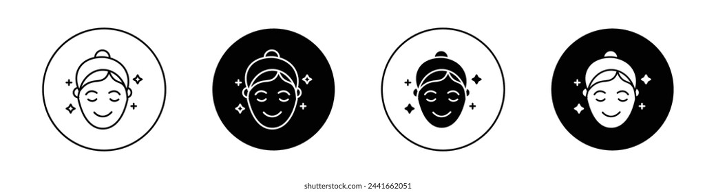 Conjunto de iconos de cuidado de la piel. símbolo de vector de resplandor facial. icono de cara femenina hermosa o limpia.