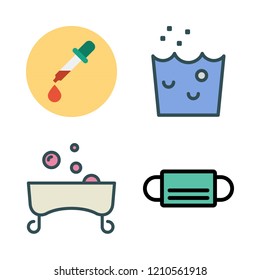 skincare icon set. vector set about bathtub, mask, hand wash and pipette icons set.