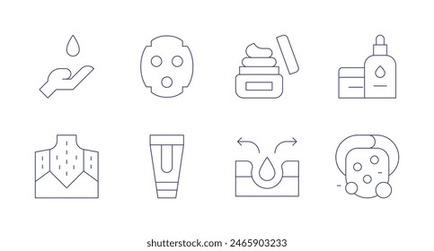 Skincare icons. Editable stroke. Containing allergy, cream, facialmask, lotion, pores, skincare, soap, treatment.