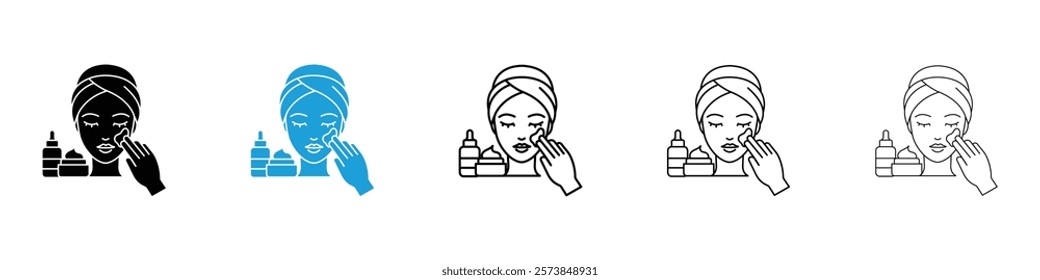 Skincare icons in filled and 3 stroke weights