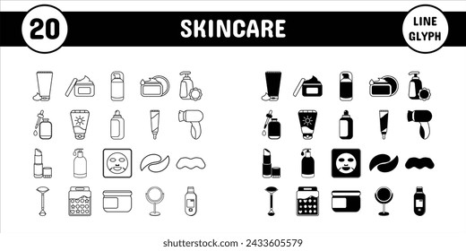 Skincare Line Glyph Vector Illustration Icon Sticker Set Design Materials