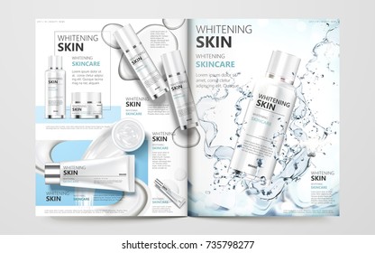 Skincare Magazine Template, Whitening Skin Products With Splashing Clear Water In 3d Illustration