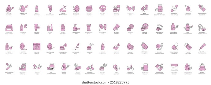 Skincare and Mineral Supplement Icon Set