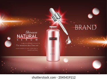 Skincare moisturizing mockup elegant. Anti-wrinkle cream ads, cosmetic red cream jar with red light effect in 3d illustration, red background
