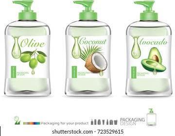 Skincare Package For Olive Oil,coconut Oil, Avocado Oil. Illustration