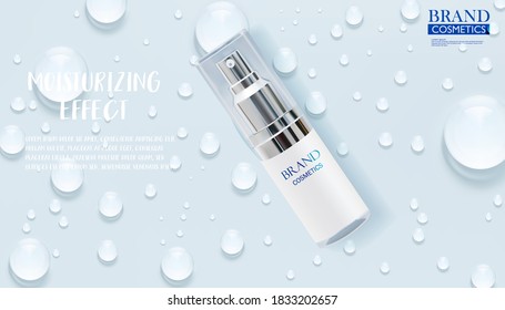  skincare product ads with Drop of water on cyan background. Vector illustration, eps10 