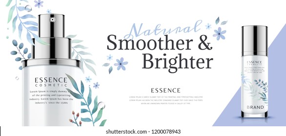 Skincare product banner ads with plant watercolor decorations in 3d illustration