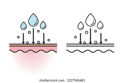 The skincare product doesn't get absorbed, that doesn’t penetrate into the skin layer with color and outline drawing vector on white background. Skin care and beauty concept. Flat icon illustration.