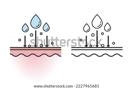 The skincare product doesn't get absorbed, that doesn’t penetrate into the skin layer with color and outline drawing vector on white background. Skin care and beauty concept. Flat icon illustration.
