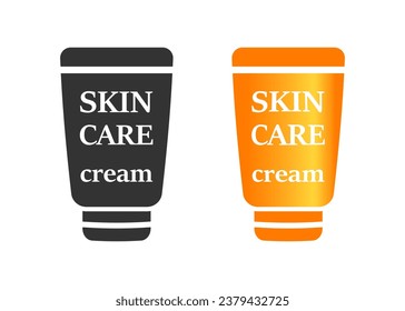 Skincare product icon, cream cosmetic tube, beauty, simple outline flat style vector illustration