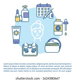 Skincare products concept icon with text. Face cream. Moisturizing lotion. Sunscreen and serum. PPT page vector template. Brochure, magazine, booklet design element with linear illustrations