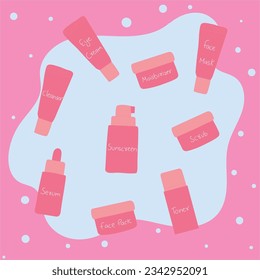 Skincare Products Set Hand Drawn Illustration