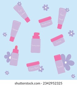 Skincare Products Set Hand Drawn Illustration